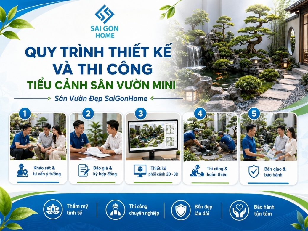 Quy trình thiết kế và thi công tiểu cảnh sân vườn mini 