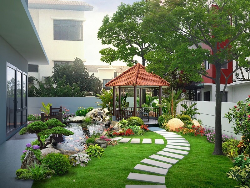 Thiết kế cảnh quan sân vườn tạo ra không gian xanh, gần gũi thiên nhiên
