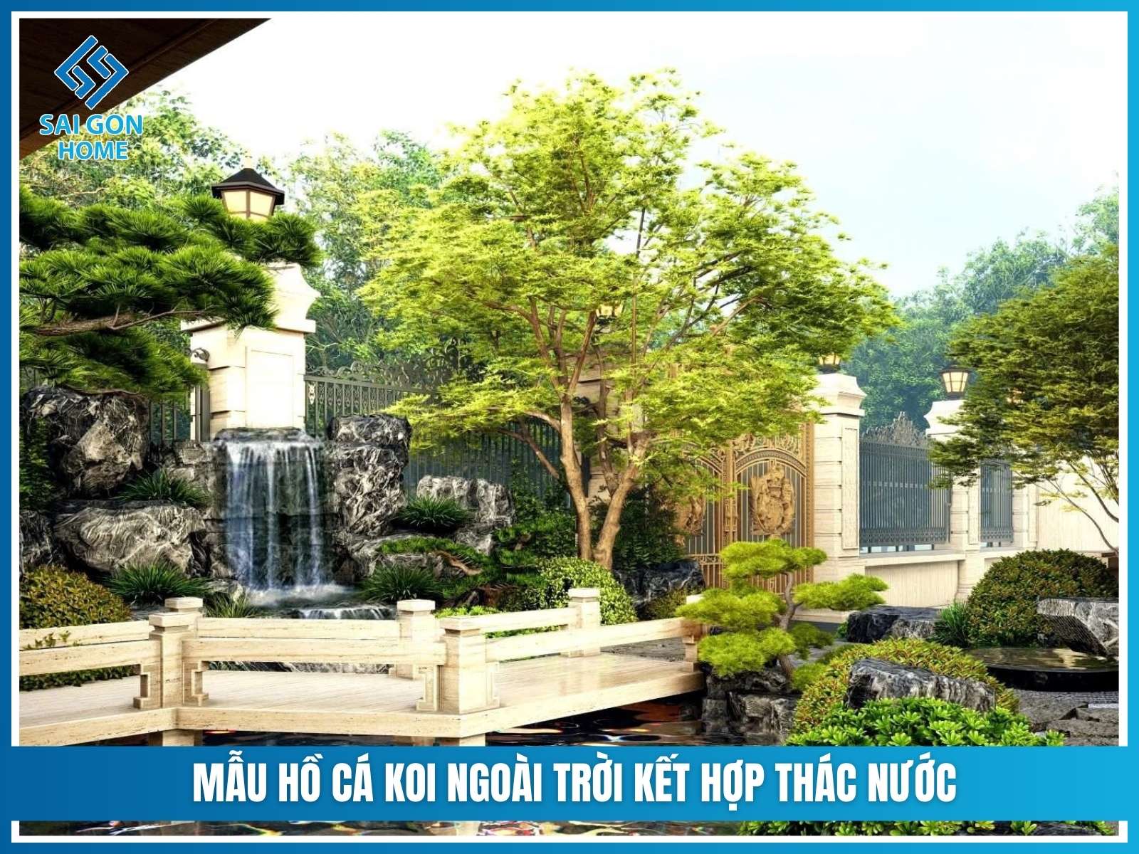 Mẫu hồ cá koi ngoài trời kết hợp thác nước