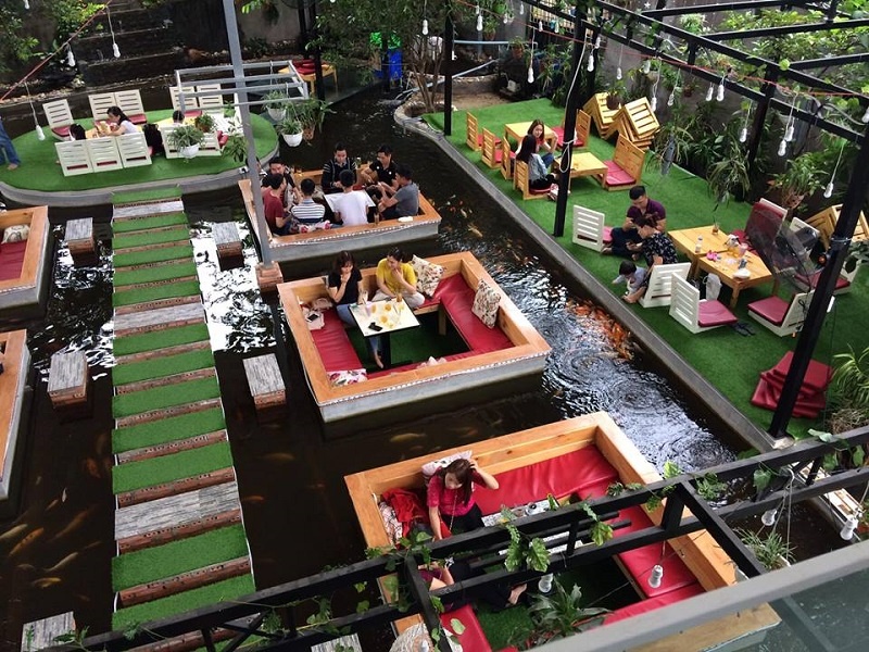 Ý tưởng thiết kế hồ cá koi quán cafe là xu hướng đang rất được thịnh hành hiện nay