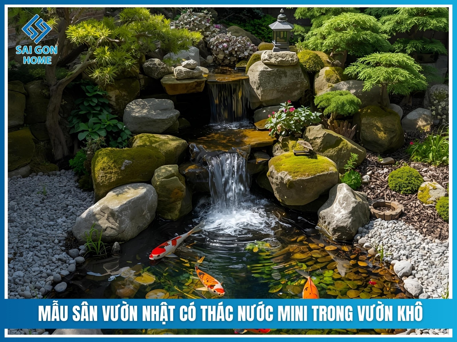 Mẫu sân vườn Nhật Bản 47 Mau san vuon Nhat co thac nuoc mini trong vuon kho