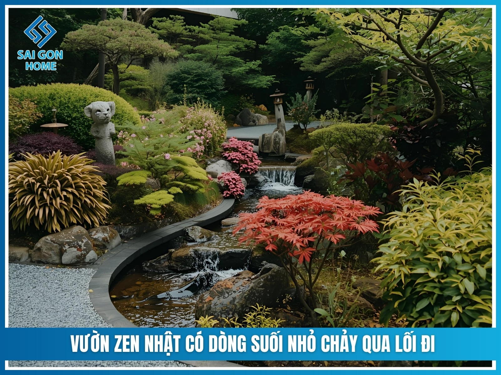 Mẫu sân vườn Nhật Bản 48 Vuon zen Nhat co dong suoi nho chay qua loi di