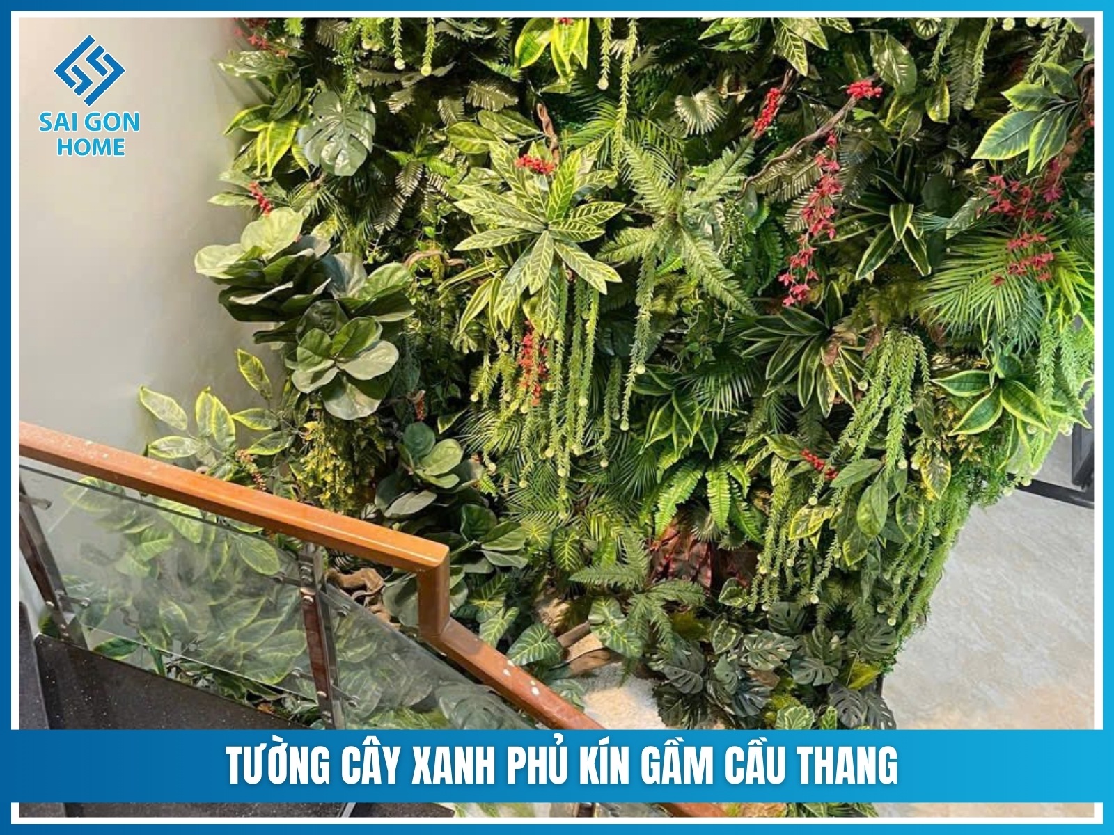 Tuong cay xanh phu kin gam cau thang
