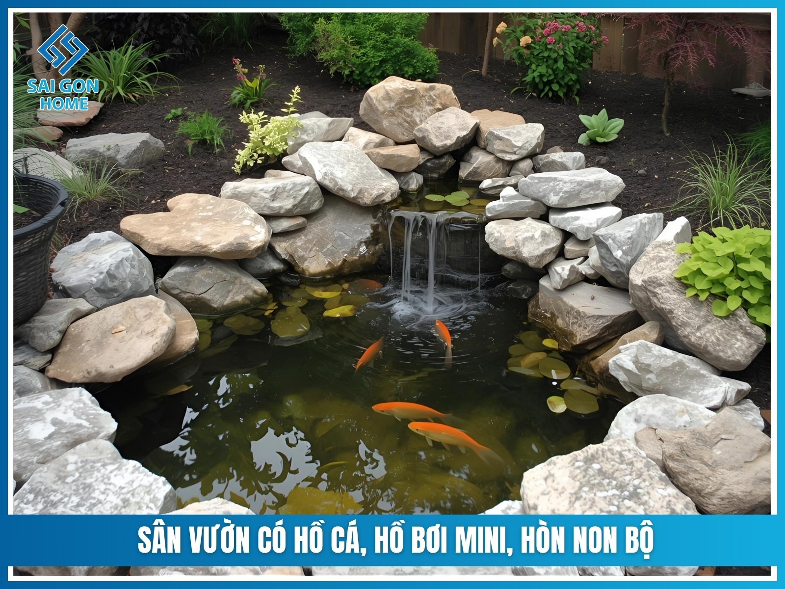 Ý tưởng thiết kế sân vườn nhỏ trước nhà cấp 4 ĐẸP MẮT 29 Ho ca ho boi mini hon non bo