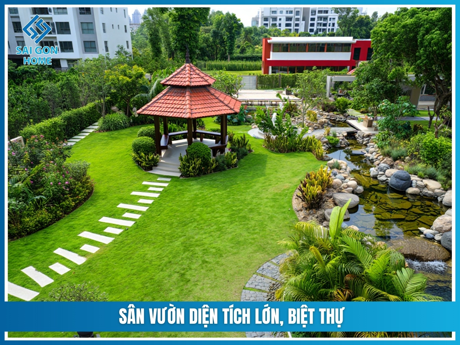 75+ ý tưởng thiết kế sân vườn trước nhà đẹp MÊ HỒN 30 San vuon dien tich lon biet thu