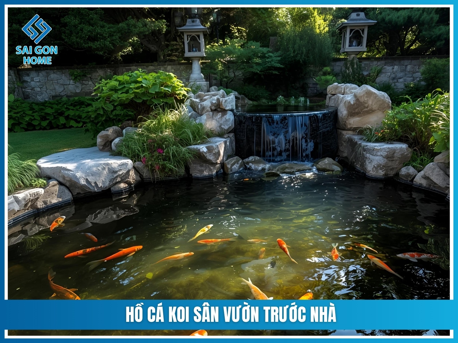 75+ ý tưởng thiết kế sân vườn trước nhà đẹp MÊ HỒN 24 Ho ca Koi san vuon truoc nha