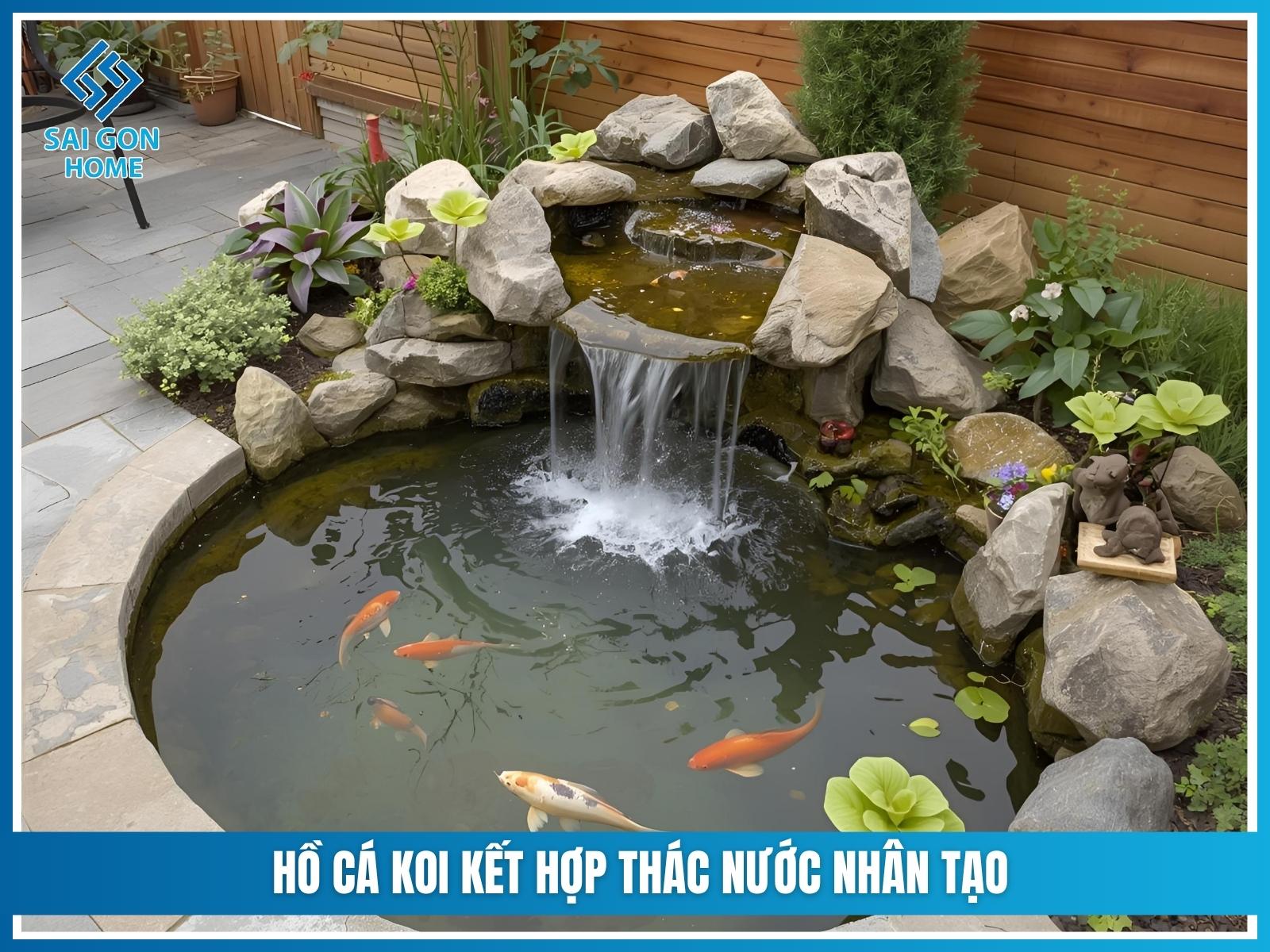 Hồ cá koi kết hợp thác nước nhân tạo