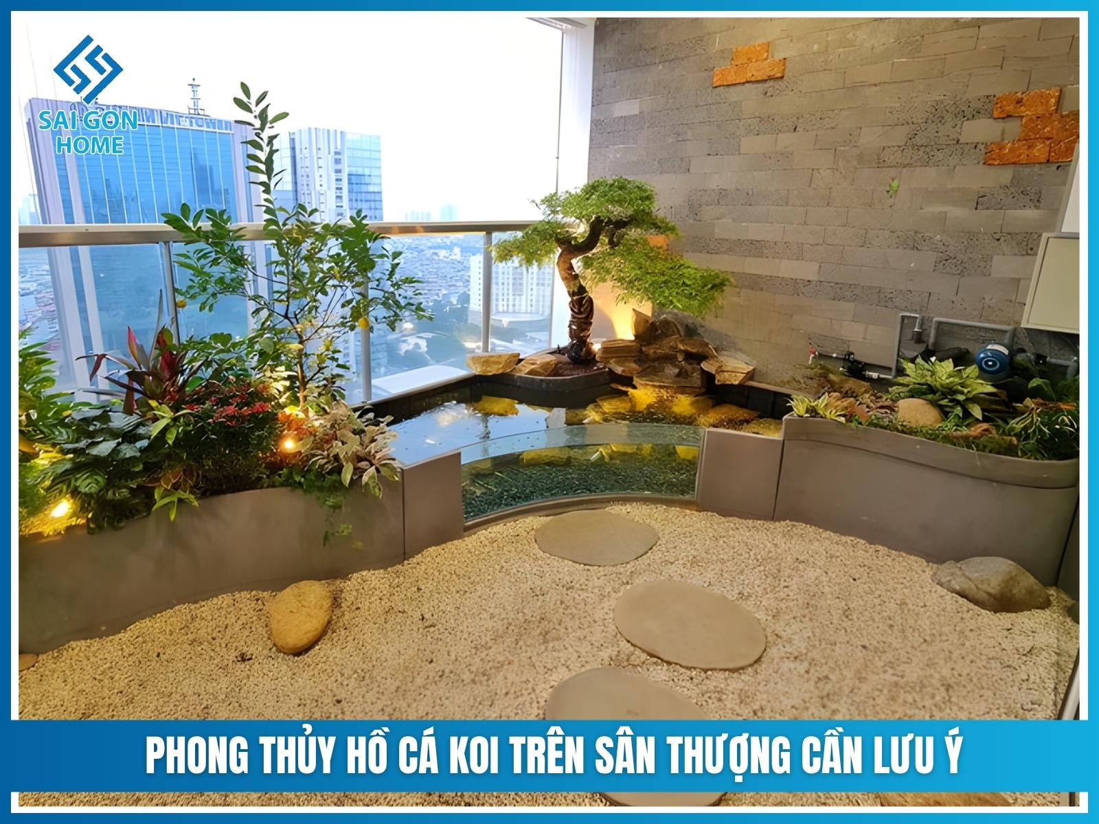 Phong thủy hồ cá koi trên sân thượng cần lưu ý