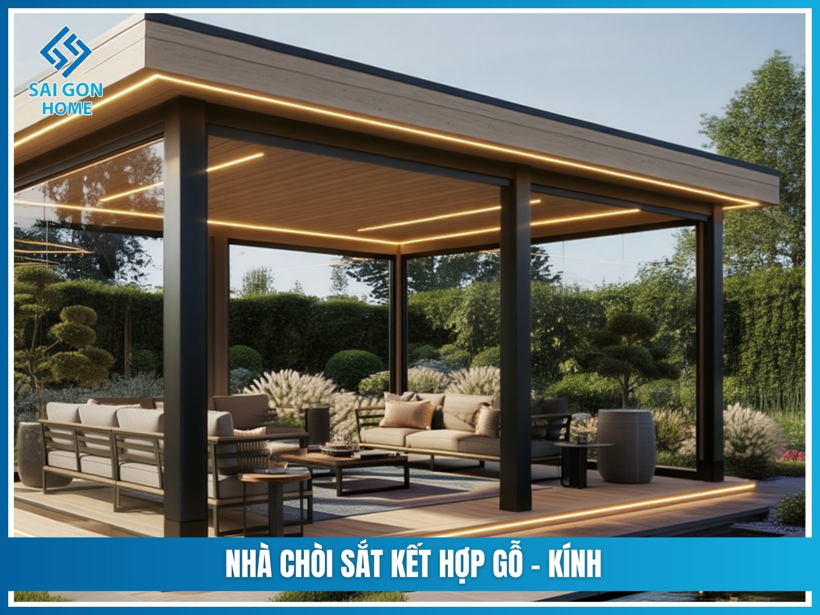 Nhà chòi sắt kết hợp gỗ – kính