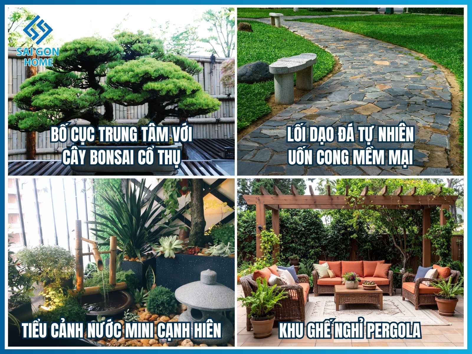 Trang trí sân biệt thự với bố cục đa tầng