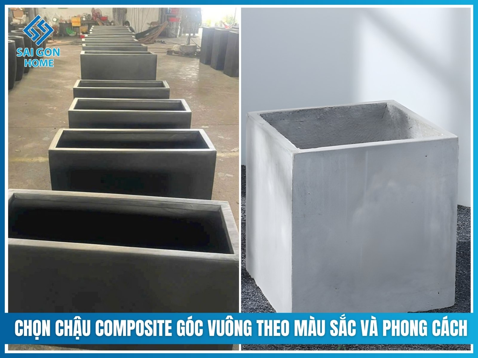 Cách chọn chậu composite vuông theo màu sắc và phong cách kiến trúc
