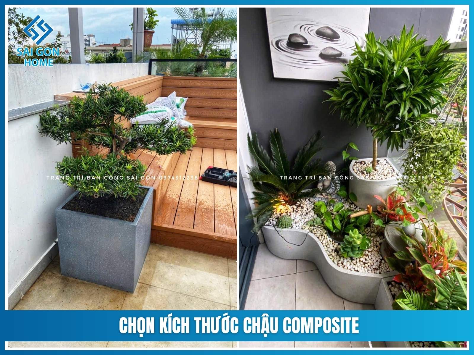 Chậu trồng cây ban công Composite 18 Chọn kích thước chậu composite