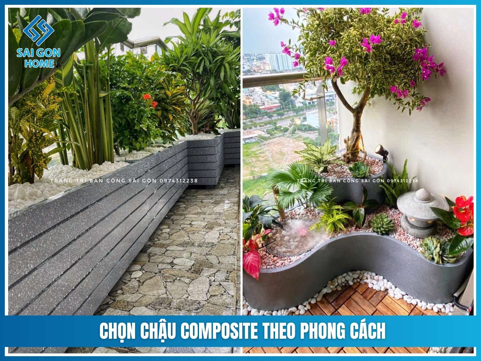 Chậu trồng cây ban công Composite 20 Chọn chậu composite theo phong cách