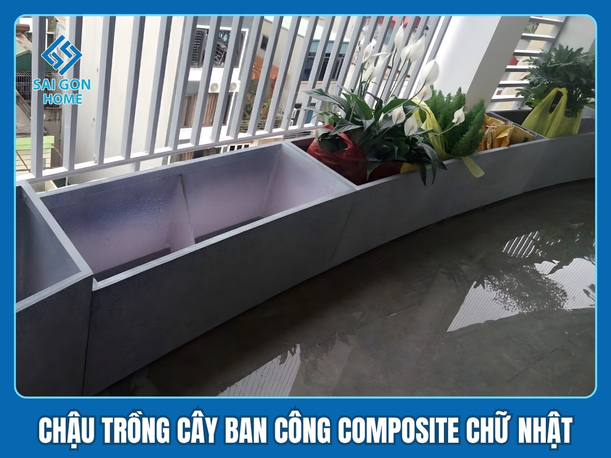 Chậu trồng cây ban công Composite 12 Chậu trồng cây ban công Composite chữ nhật