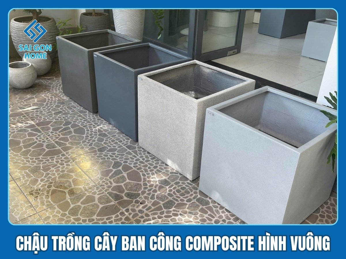 Chậu trồng cây ban công Composite 13 Chậu trồng cây ban công Composite hình vuông
