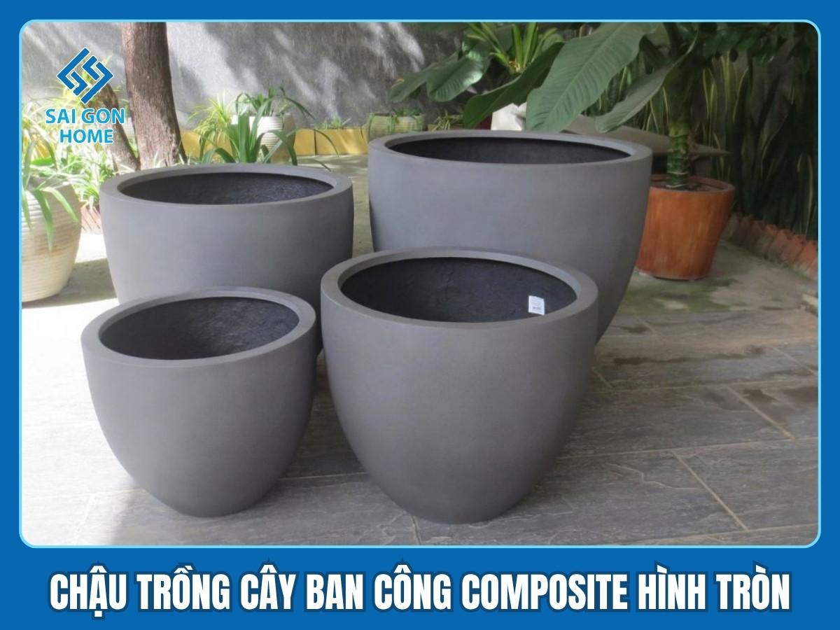 Chậu trồng cây ban công Composite 14 Chậu trồng cây ban công Composite hình tròn