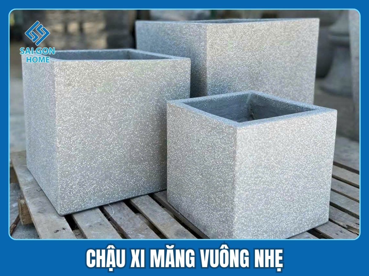 Chậu xi măng nhẹ 12 Chậu xi măng vuông nhẹ