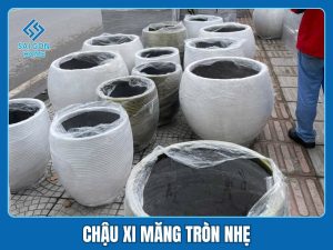 Chậu xi măng nhẹ 2 Chậu xi măng tròn nhẹ