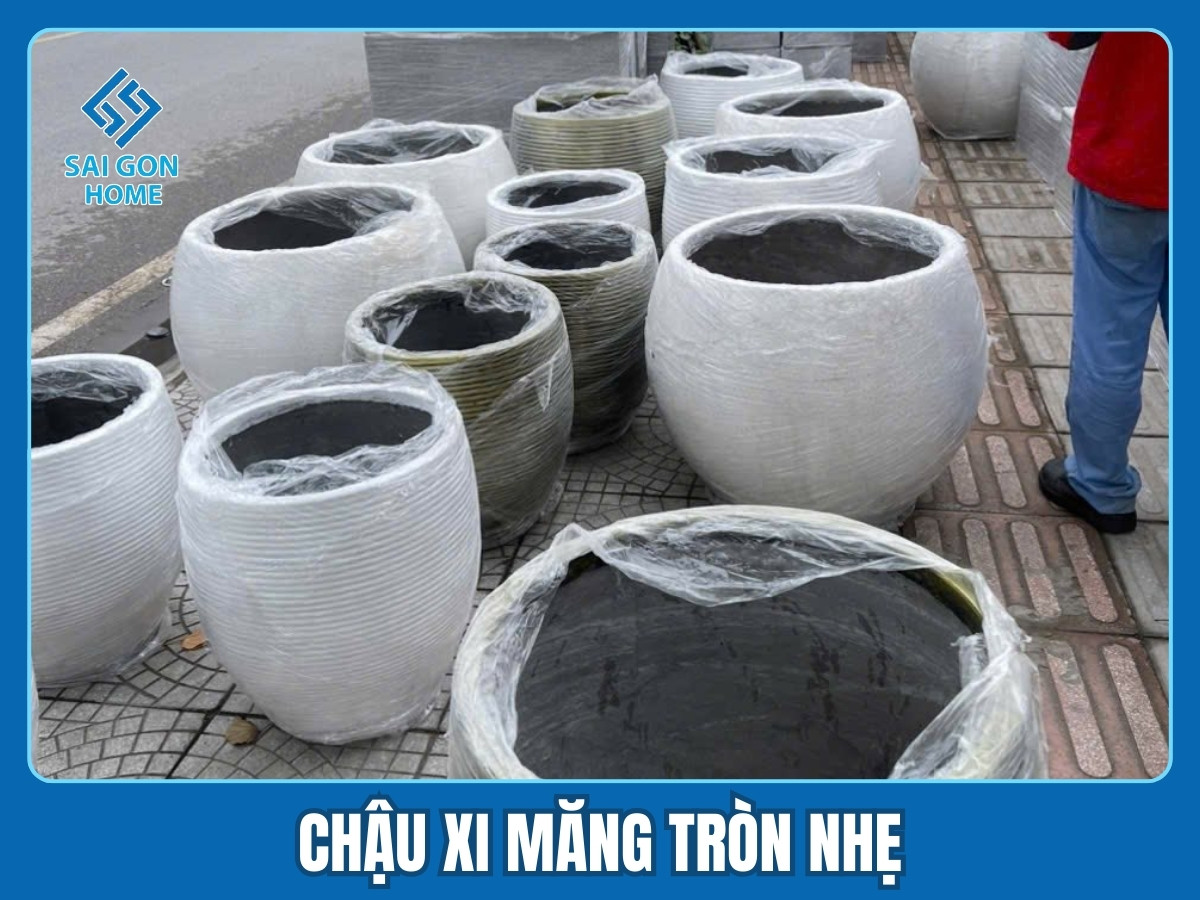 Chậu xi măng nhẹ 13 Chậu xi măng tròn nhẹ