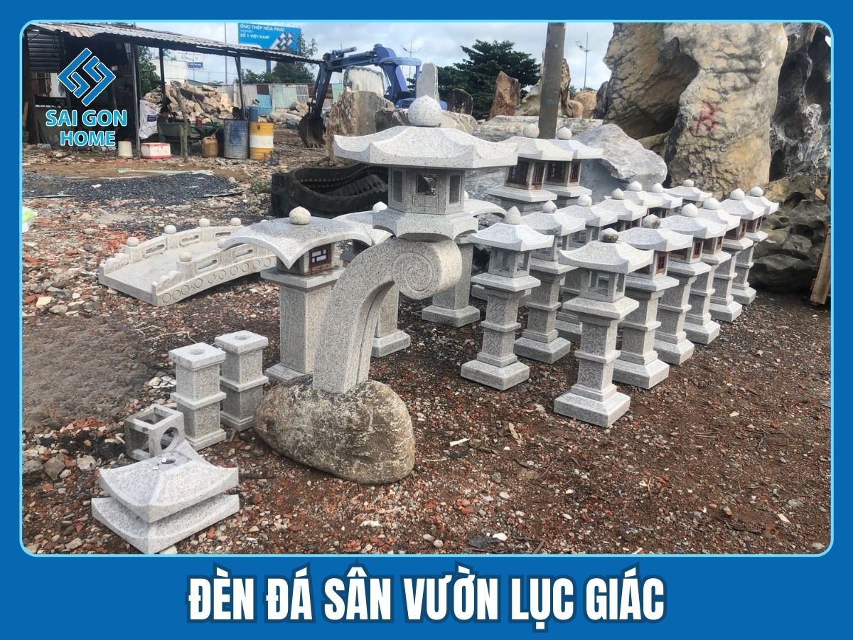 Đèn đá sân vườn 11 Đèn đá sân vườn lục giác