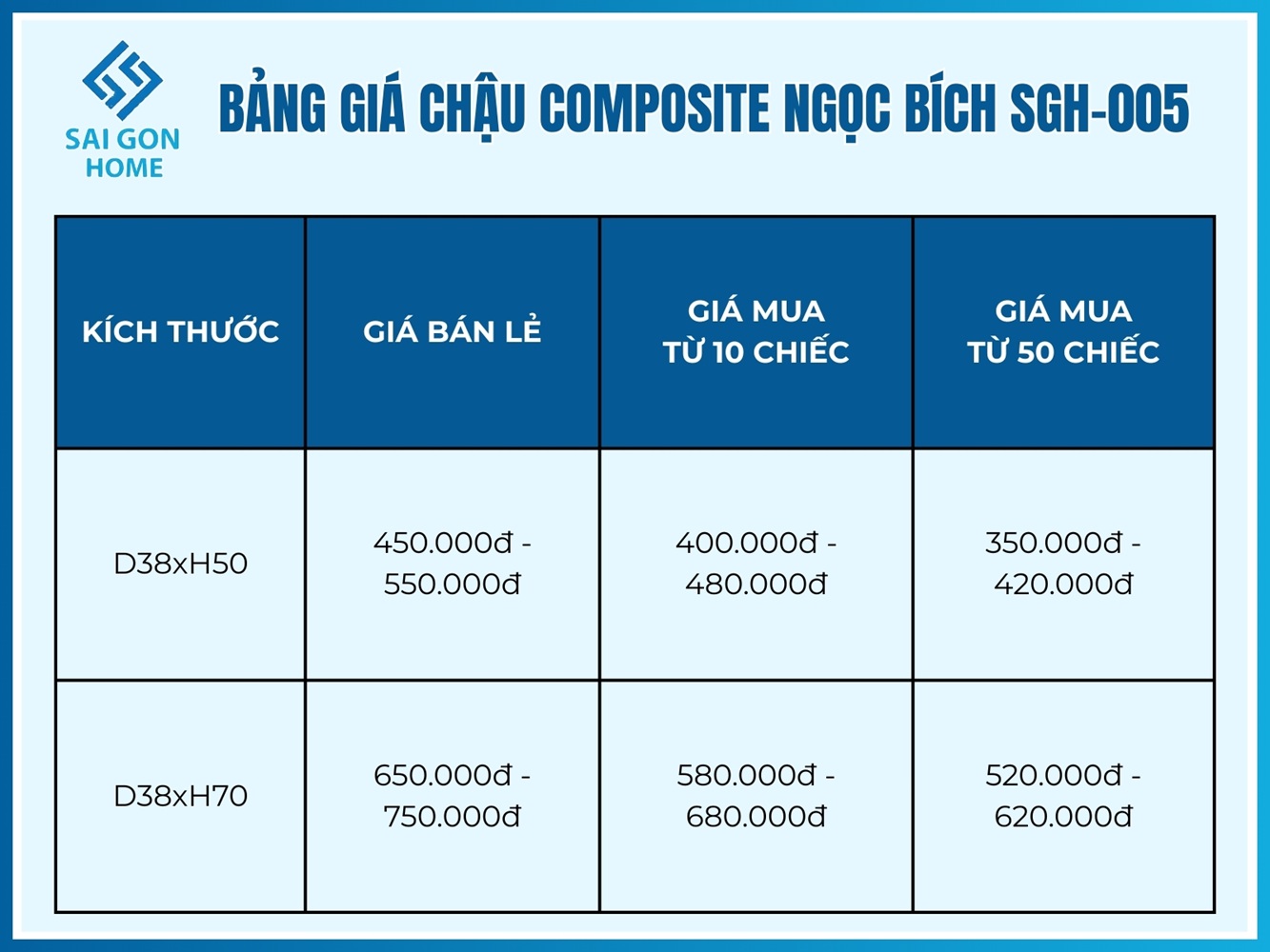 Chậu Composite Ngọc Bích SGH-005 10 Bảng giá chậu Composite Ngọc Bích SGH-005