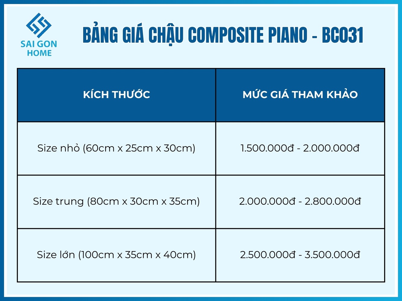 Chậu Composite Piano - BC031 10 Bảng giá chậu Composite Piano - BC031