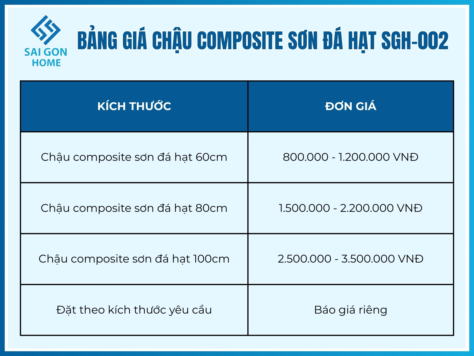 Chậu Composite sơn đá hạt SGH-002 10 Bảng giá chậu composite sơn đá hạt SGH-002