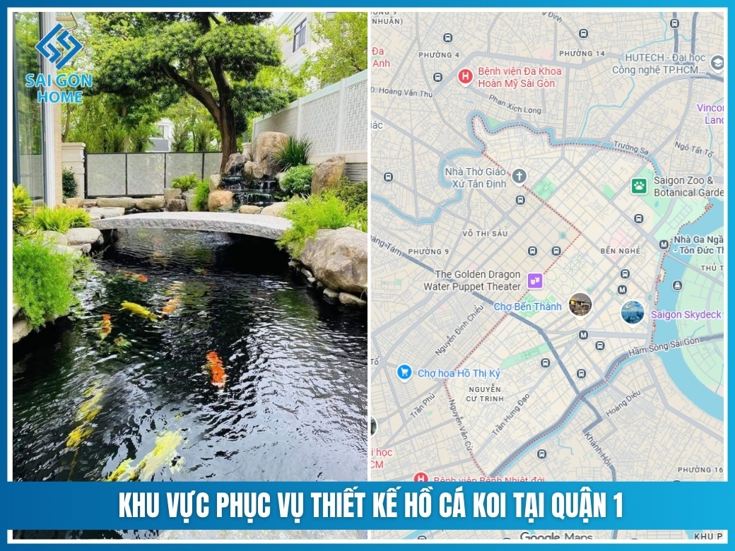 Thiết kế thi công hồ cá koi tại Quận 1 trọn gói UY TÍN 10 Khu vực phục vụ thiết kế hồ cá koi tại Quận 1
