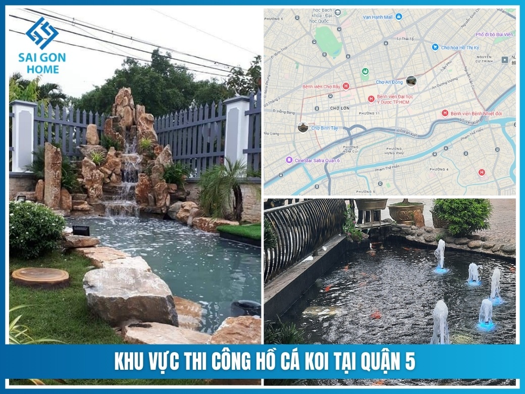 Khu vực thi công hồ cá koi tại Quận 5