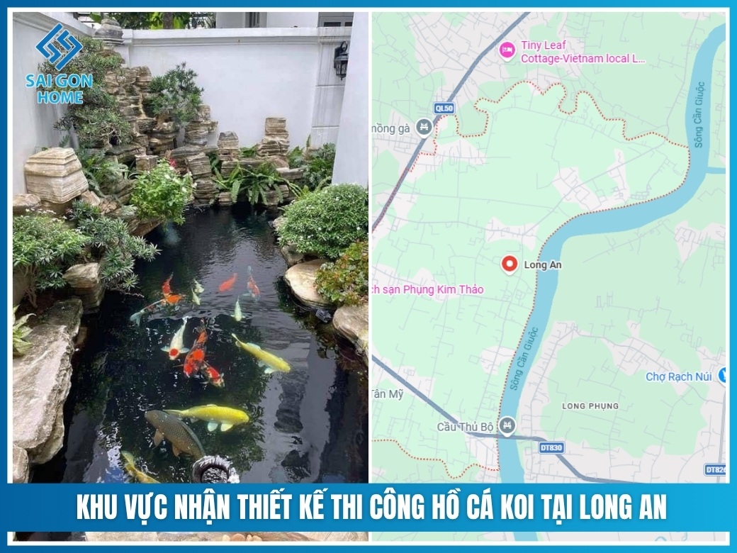 Khu vực nhận thiết kế thi công hồ cá koi tại Long An