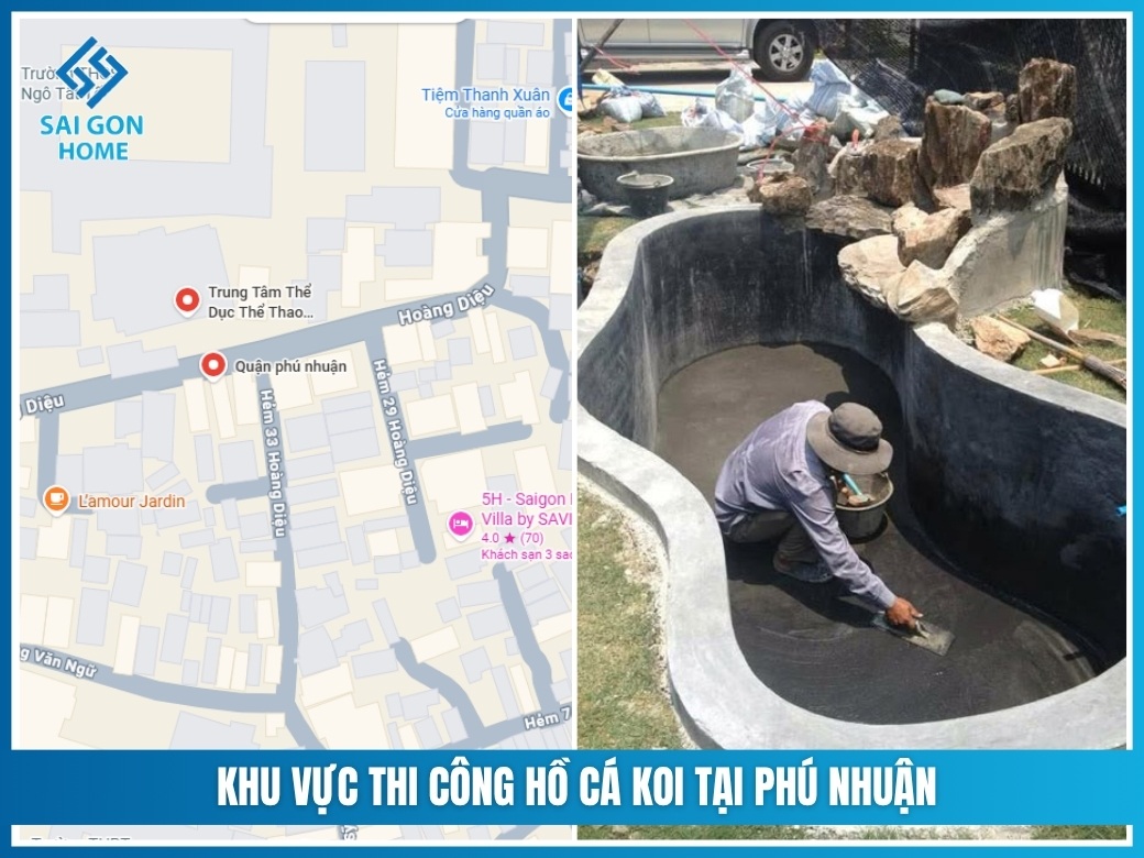 Khu vực thi công hồ cá koi tại Phú Nhuận