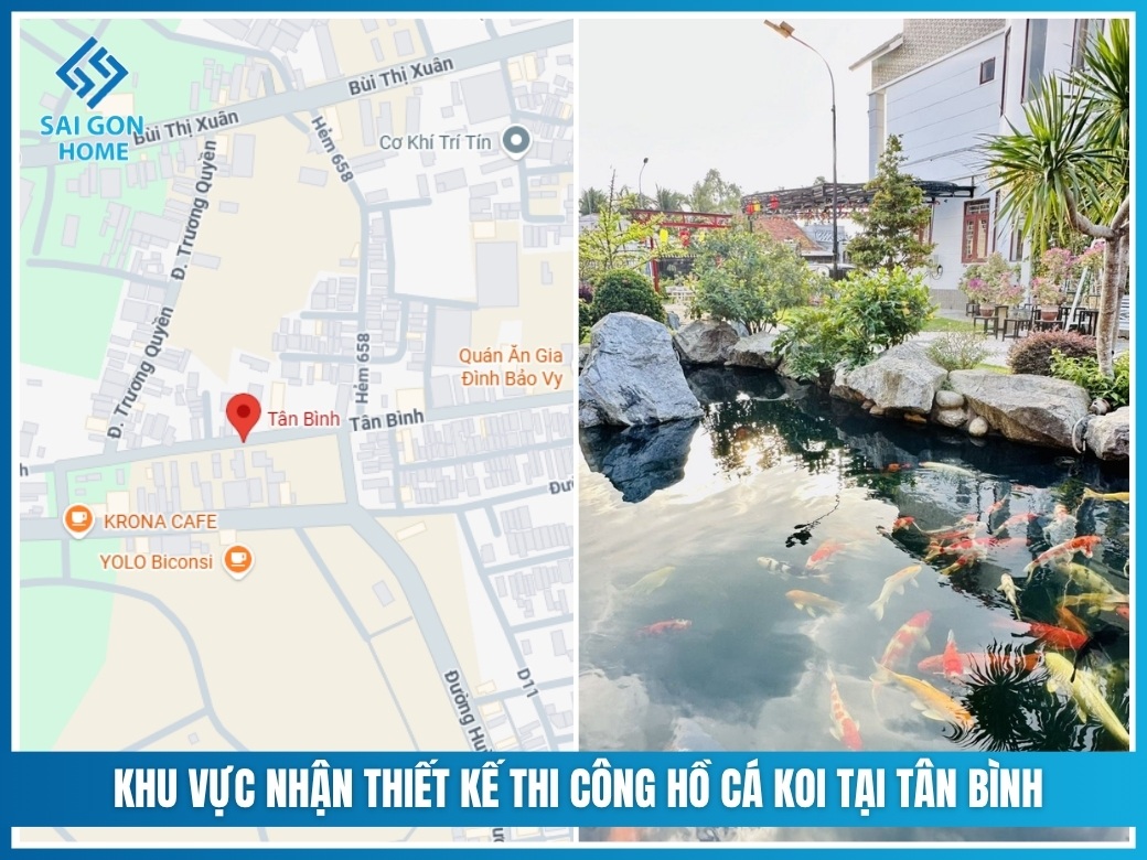 Khu vực nhận thiết kế thi công hồ cá koi tại Tân Bình