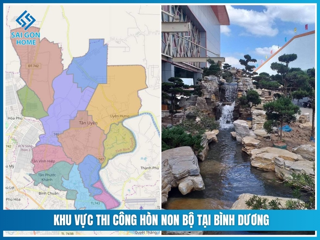Khu vực thi công hòn non bộ tại Bình Dương