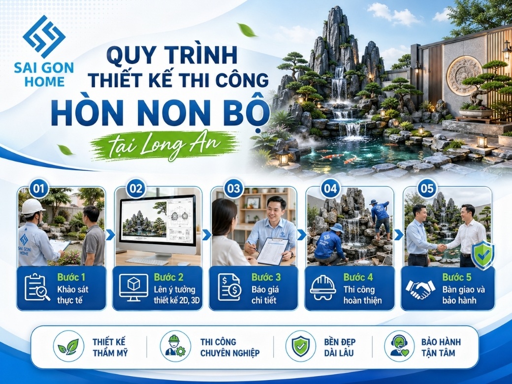 Quy trình thiết kế thi công hòn non bộ tại Long An