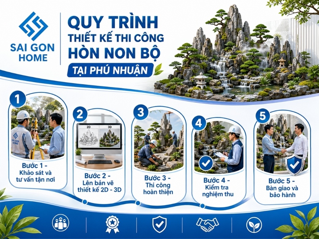 Quy trình thiết kế thi công hòn non bộ tại Phú Nhuận