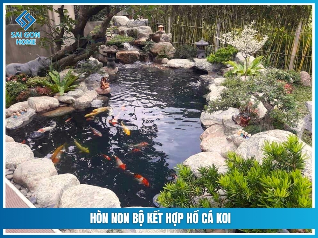 Hòn non bộ kết hợp hồ cá Koi