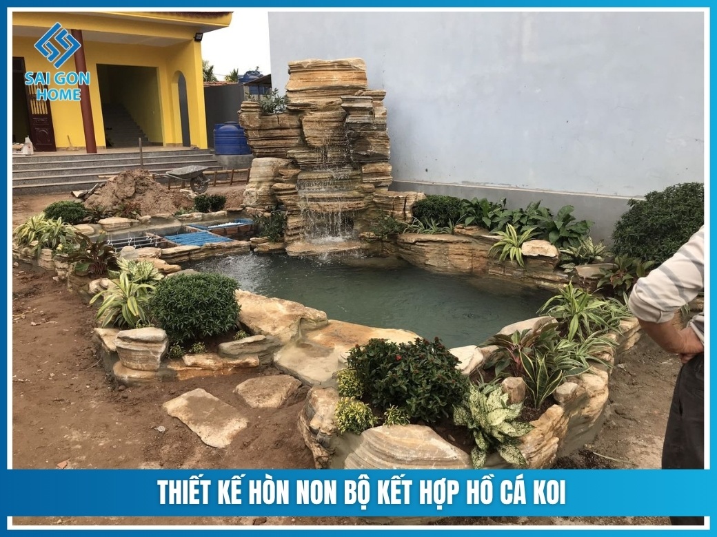 Thiết kế hòn non bộ kết hợp hồ cá koi