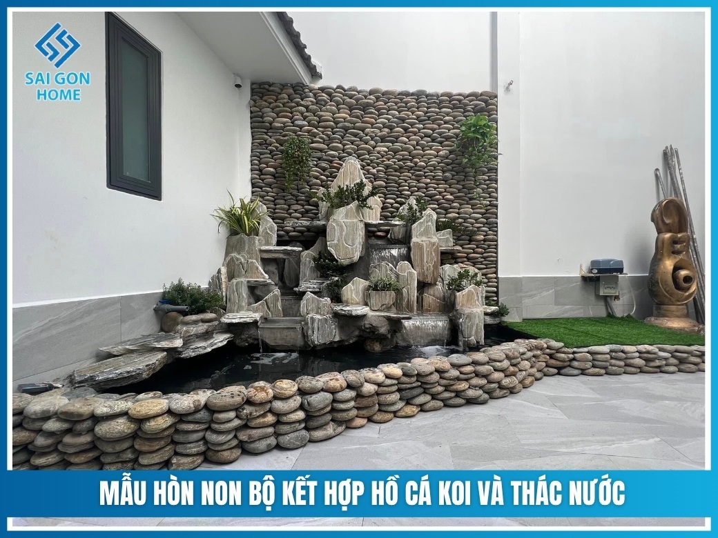 Mẫu hòn non bộ kết hợp hồ cá Koi và thác nước