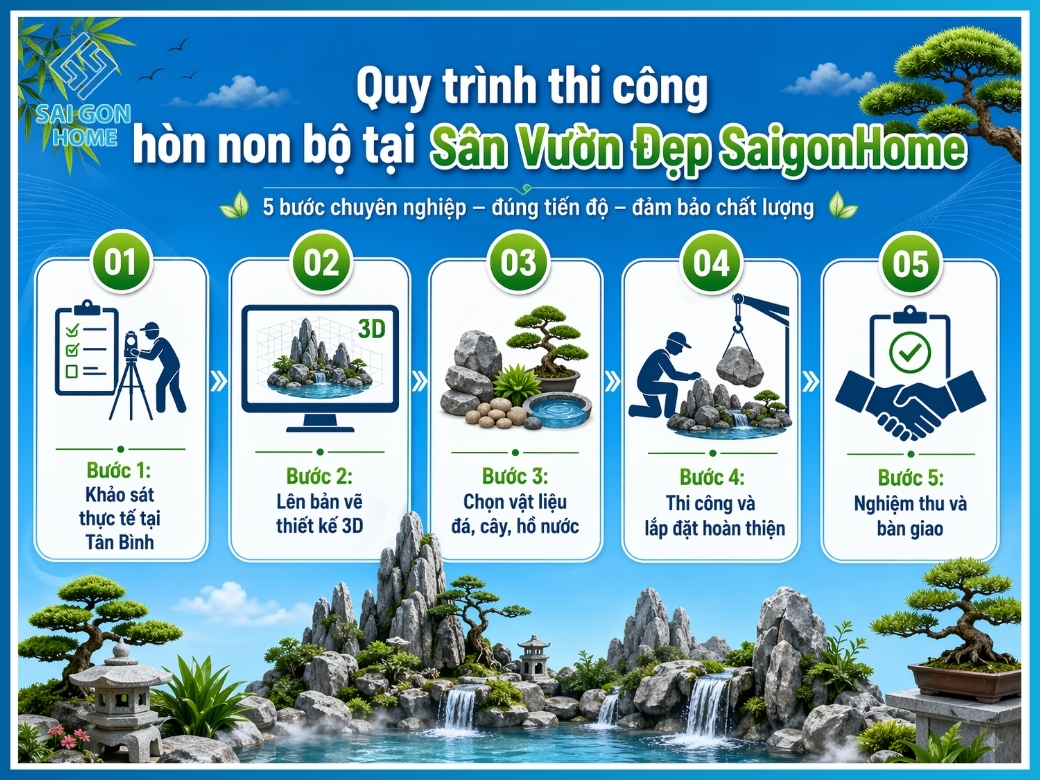 Quy trình thi công hòn non bộ tại Sân Vườn Đẹp SaigonHome