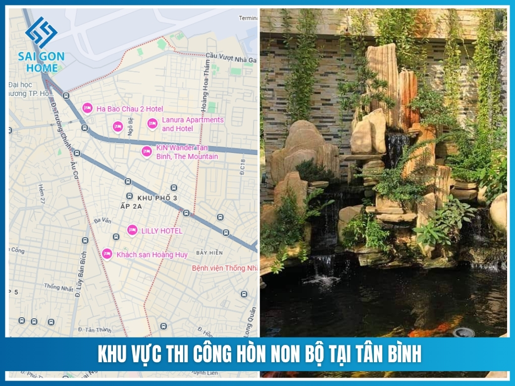 Khu vực thi công hòn non bộ tại Tân Bình