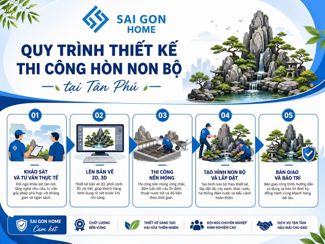 Quy trình thiết kế thi công hòn non bộ tại Tân Phú
