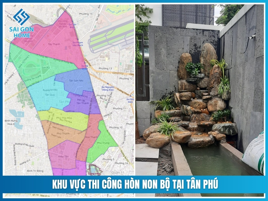 Khu vực thi công hòn non bộ tại Tân Phú