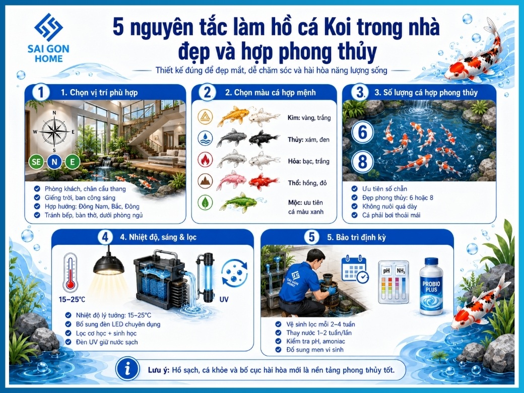 nguyên tắc làm hồ cá Koi trong nhà đẹp và hợp phong thủy