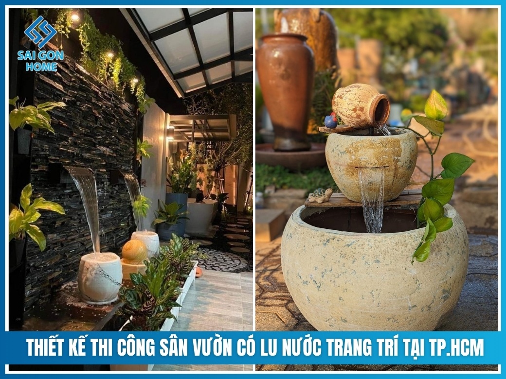 Đơn vị thiết kế thi công sân vườn có lu nước trang trí tại TP.HCM