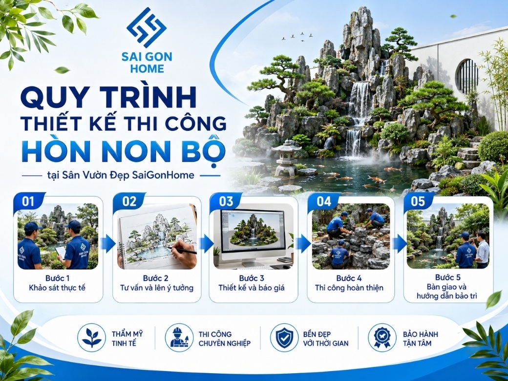 Quy trình thiết kế thi công hòn non bộ tại Sân Vườn Đẹp SaiGonHome